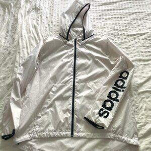 Adidas White Windbreaker Jacket with collar-stored hood - size XL